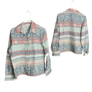 Vintage 60s 70s Dalton L Sleeve Button Down Shirt Disco Hippie Floral Striped